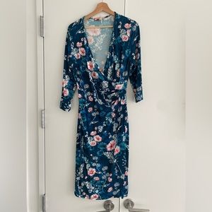 Joe Browns blue floral wrap midi 3/4 sleeve dress size 12